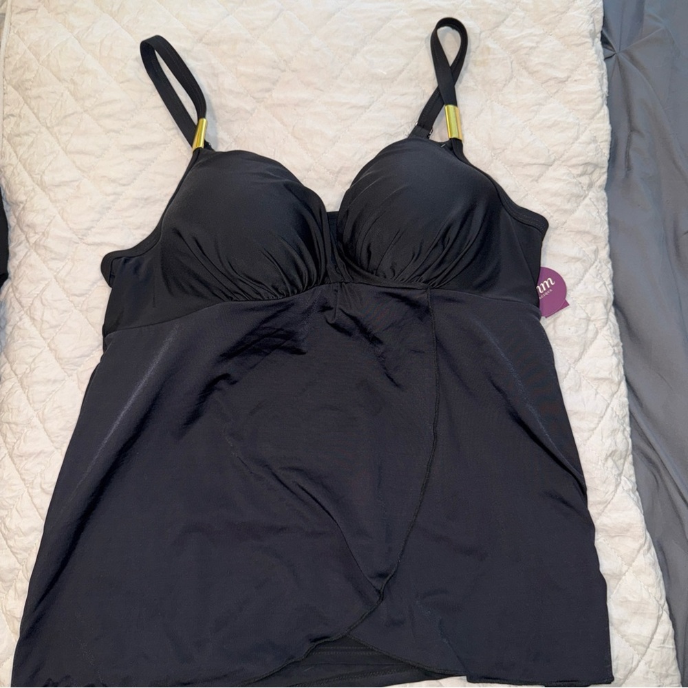 Cacique Black Swim Top with Gold Accent Tag Visible